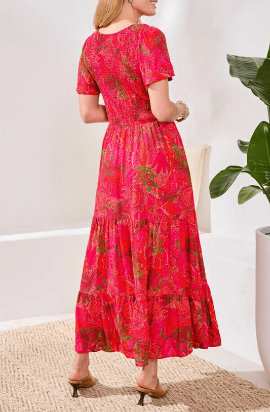 Short Sleeve Maxi Dress with Ruched Top