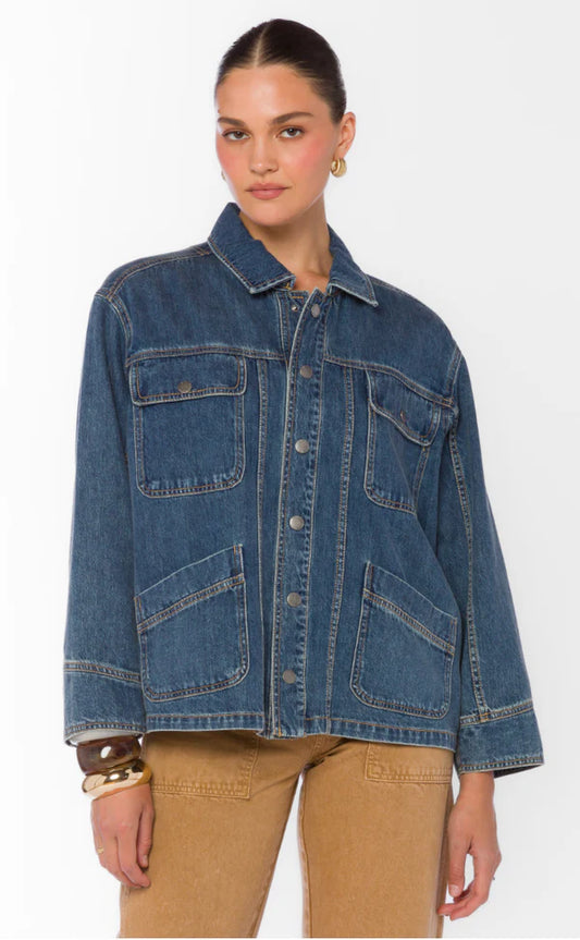 Dominic Long Sleeve Boxy Long Sleeve, Front Button Corduroy Jacket