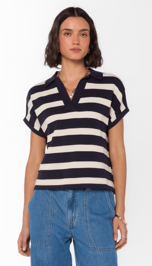 "Annabelle" Short Sleeve Sweater - Navy White