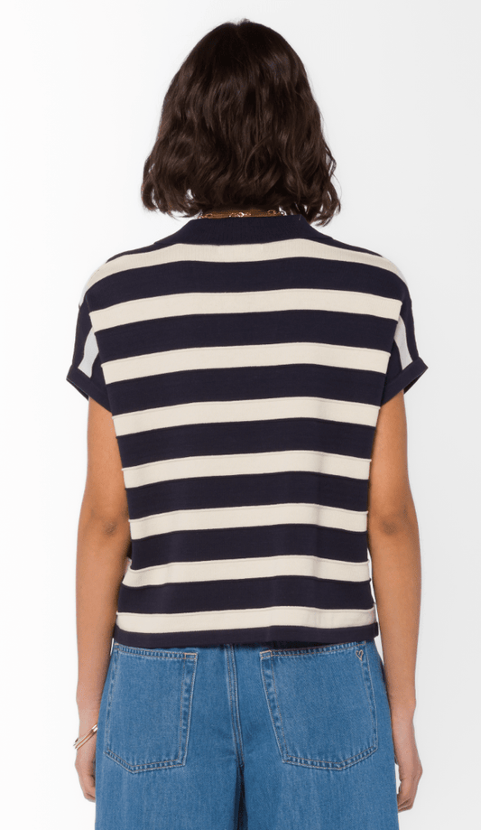 "Annabelle" Short Sleeve Sweater - Navy White