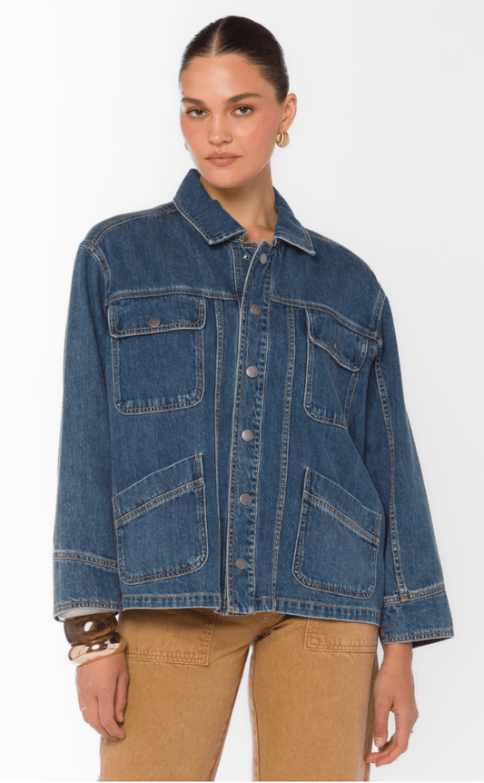 Dominic Long Sleeve Boxy Long Sleeve, Front Button Corduroy Jacket