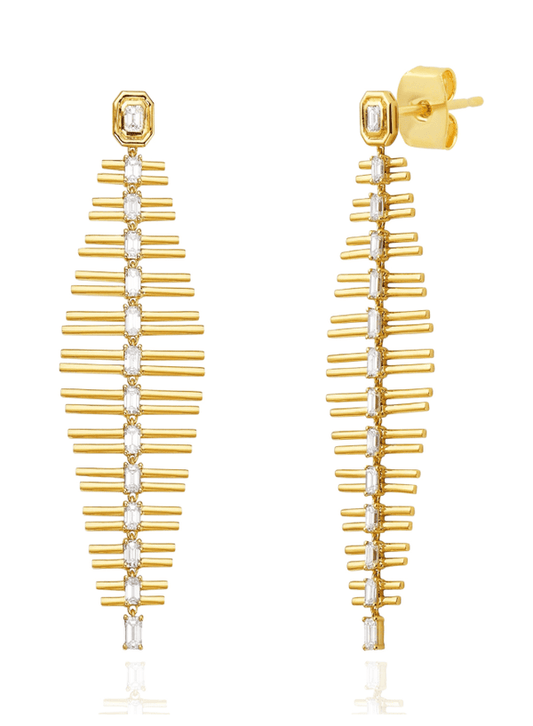 Long Gold Baguette Drop Earring