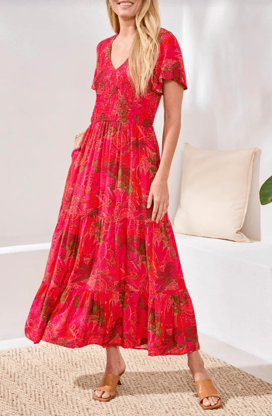 Short Sleeve Maxi Dress with Ruched Top
